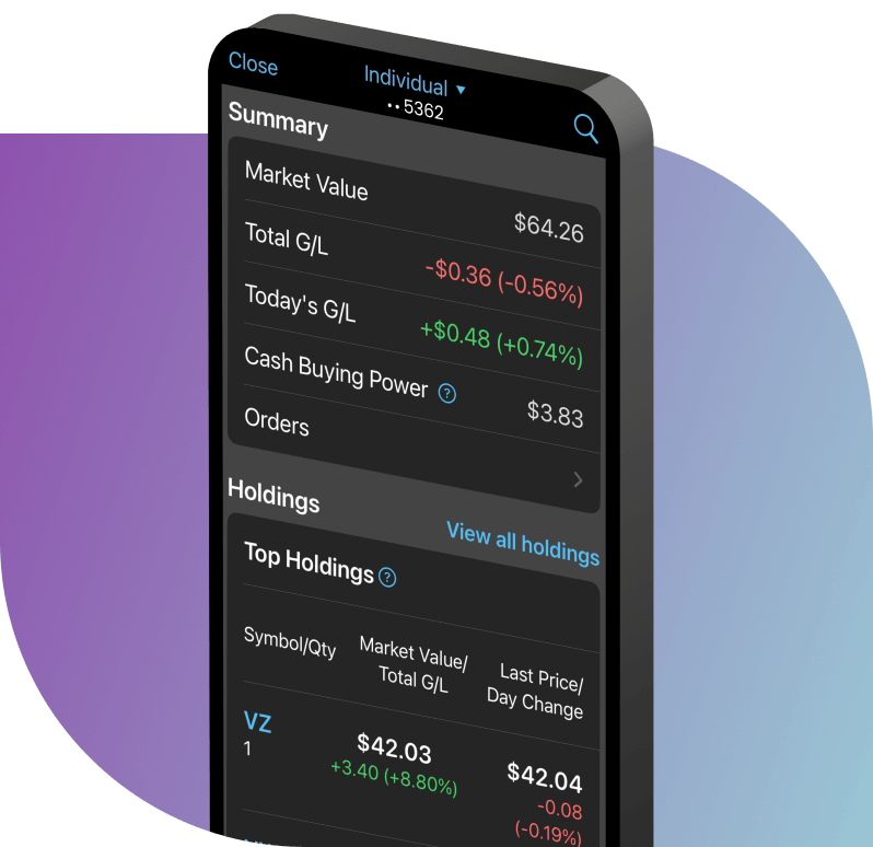 Example of Self-Directed Trading’s platform on a mobile device