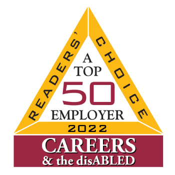 Reader’s Choice 2022 Top 50 Employer’s Careers and the disabled award logo.