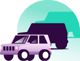 Illustration of a plum colored SUV on a seafoam background