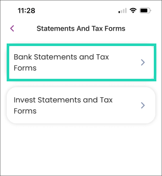 Image of Ally Mobile app with a highlighted box around ‘Statements and Tax Forms.’