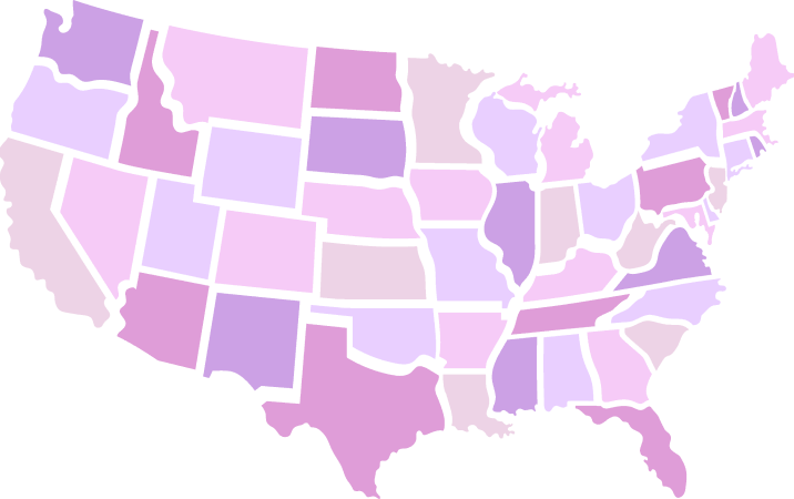 A map with different shades of purple and pink.