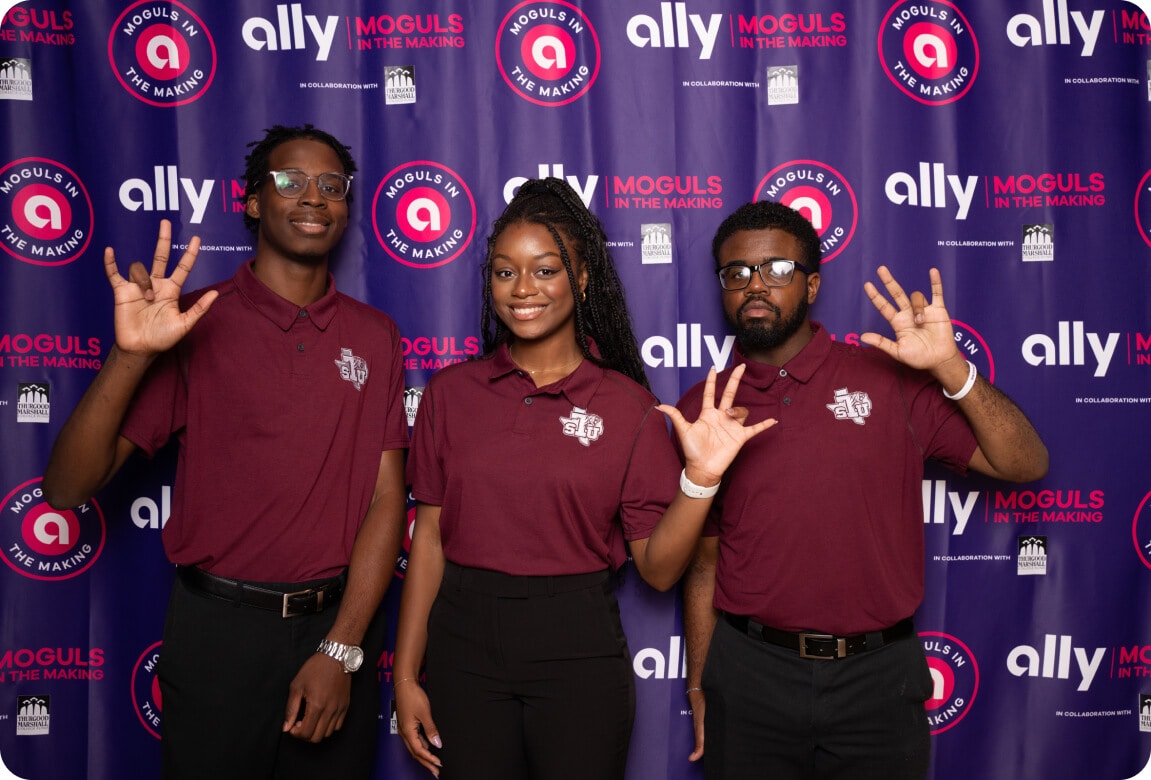 three HBCU students posing at a Moguls in the Making event