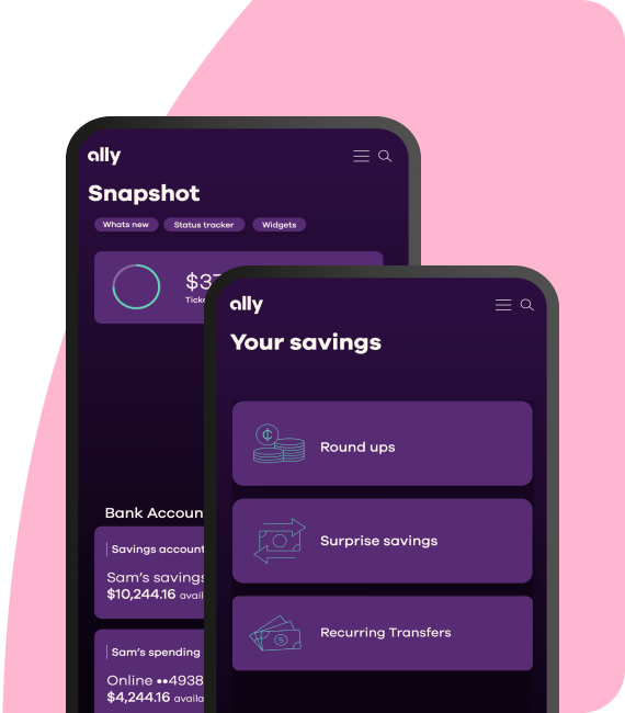 Savings Account app screens showing the available boosters and the home account snapshot.