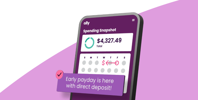 Spending Account app screen highlighting early direct deposit.